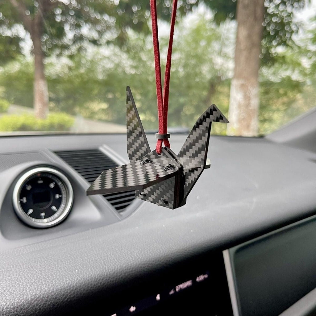 "Eternal Flight" Carbon Fiber Origami Crane Car Charm - ELVVV