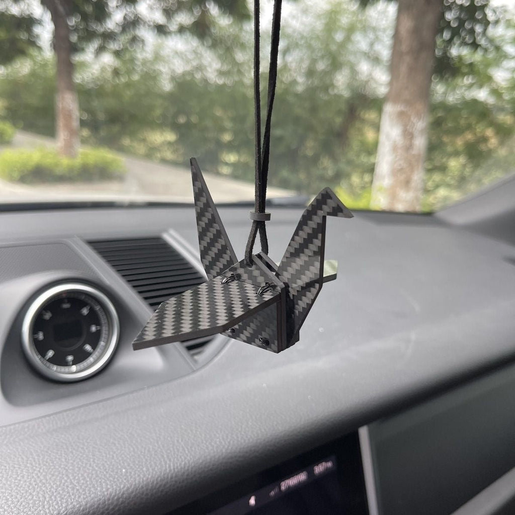 "Eternal Flight" Carbon Fiber Origami Crane Car Charm - ELVVV