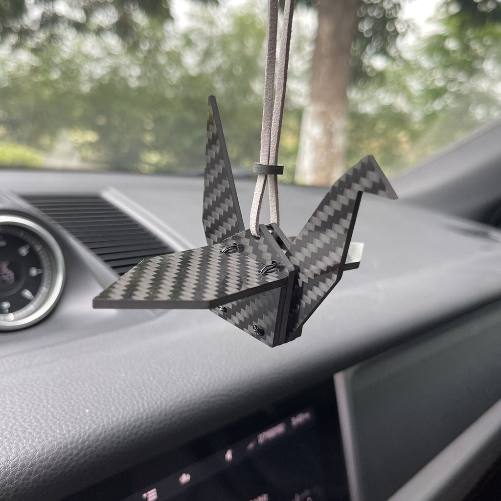 "Eternal Flight" Carbon Fiber Origami Crane Car Charm - ELVVV