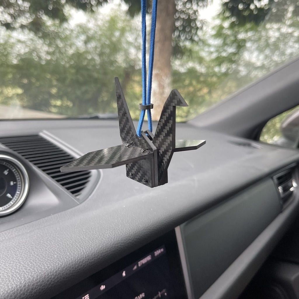 "Eternal Flight" Carbon Fiber Origami Crane Car Charm - ELVVV